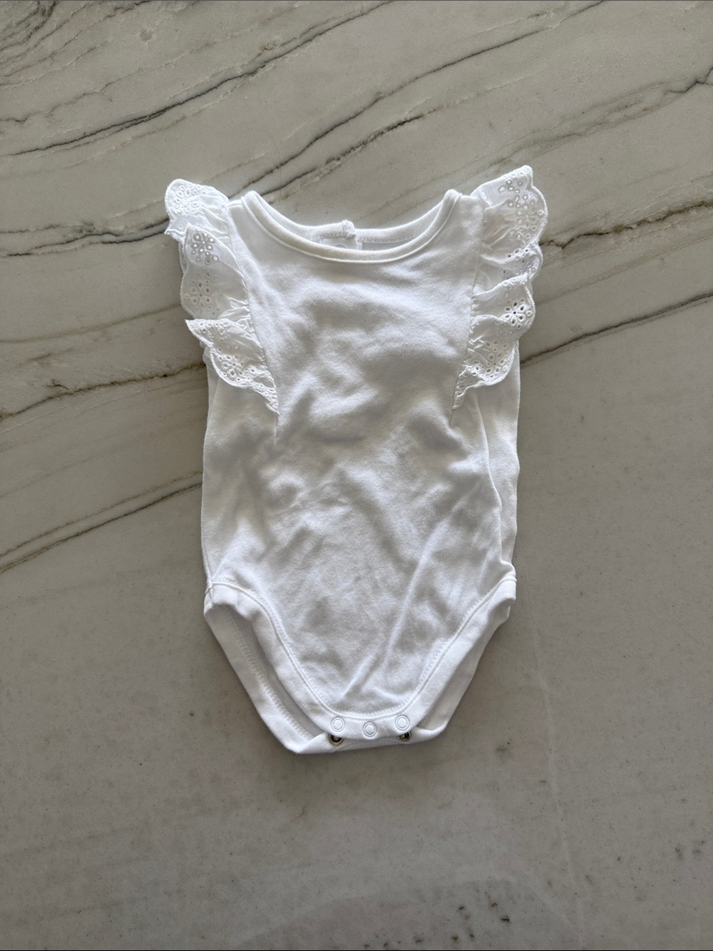 Janie and Jack White Eyelet Flutter Sleeve Baby Bodysuit